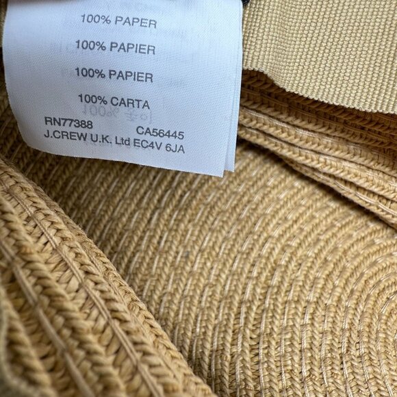 J. Crew Hat O/S Natural Paper Tan Wide Brim Sun Beach Pool Resort Packable Flop - Picture 9 of 10